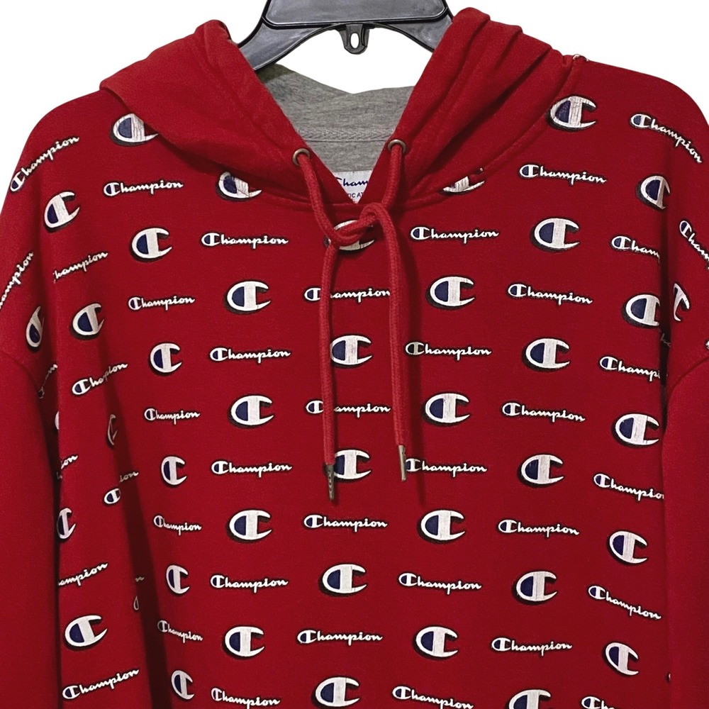 Y2K Champion Big C Powerblend Fleece Pullover Hoodie XL Red Streetwear Logomania